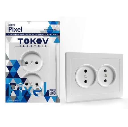 Розетка 2-м СП Pixel 16А IP20 без заземл. в сборе бел. TOKOV ELECTRIC TKE-PX-R2F-C01 Розетка 2-м СП Pixel 16А IP20 без заземл. в сборе бел. TOKOV ELECTRIC TKE-PX-R2F-C01