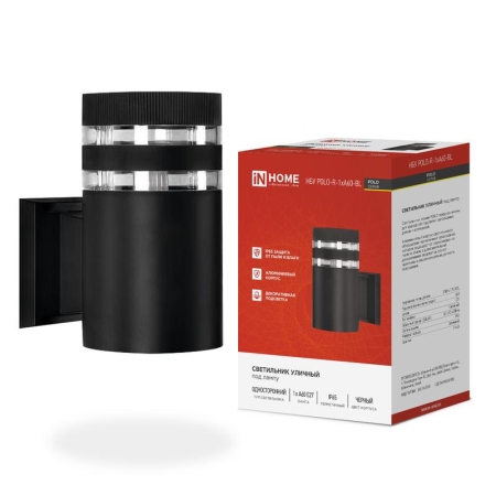 Светильник НБУ POLO-R-1xA60-BL E27 IP65 уличный настен. односторон. под 1хA60 алюм. черн. IN HOME 4690612045061 Светильник НБУ POLO-R-1xA60-BL E27 IP65 уличный настен. односторон. под 1хA60 алюм. черн. IN HOME 4690612045061