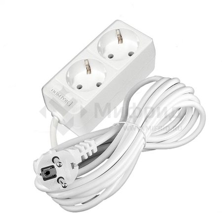 Удлинитель 2х5м с заземл. 16А IP20 3.5кВт ПВС 3х1 бел. DOMTOK 2387