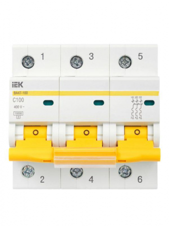 Выключатель автоматический модульный 3п C 100А 10кА ВА47-100 KARAT IEK MVA40-3-100-C Выключатель автоматический модульный 3п C 100А 10кА ВА47-100 KARAT IEK MVA40-3-100-C