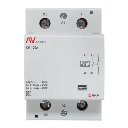 Контактор модульный КМ 100А 1NC+1NO 230В AC (3 мод.) AVERES EKF km-av-3-100-11-230V Контактор модульный КМ 100А 1NC+1NO 230В AC (3 мод.) AVERES EKF km-av-3-100-11-230V