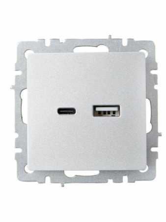 Розетка BRITE USB A+C 18Вт РЮ11-1-БрА механизм алюм. IEK BR-U22-018-K47