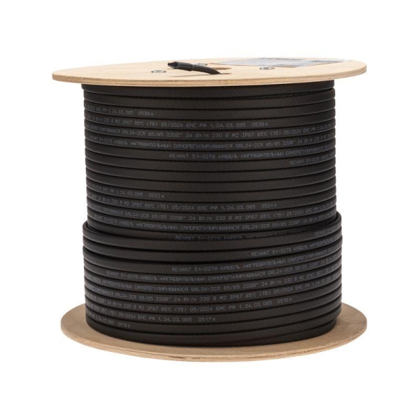 Кабель греющий (нагрев.) саморег. SRL24-2CR экранированный 24Вт/м 0.9кв.мм/70м 200м Rexant 51-0278