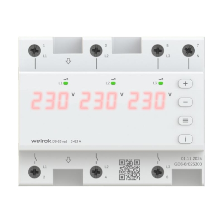 Реле напряжения D6-63 red Welrok 4660251140410 Реле напряжения D6-63 red Welrok 4660251140410