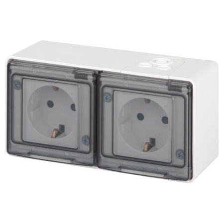Розетка Эксперт 11-2504-01 2х2P+E гориз. IP55 шторки 16А-250В ОУ бел. Эра Б0063262