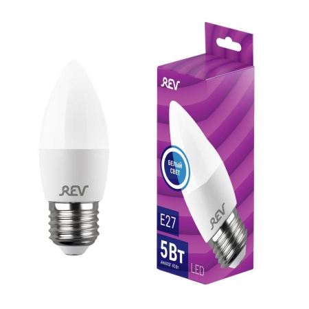 Лампа светодиодная 5Вт C37 свеча 4000К нейтр. бел. E27 420лм 180-240В REV 32274 0 Лампа светодиодная 5Вт C37 свеча 4000К нейтр. бел. E27 420лм 180-240В REV 32274 0