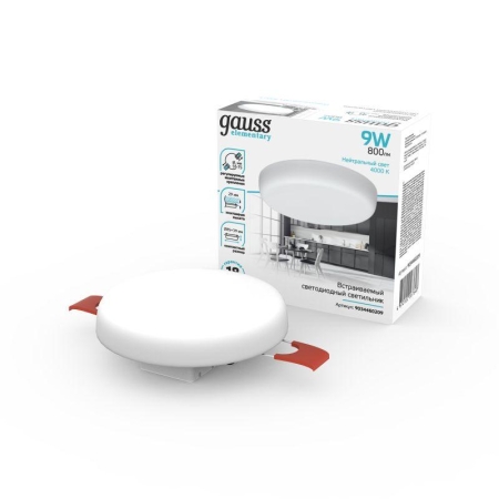 Светильник светодиодный Elementary 9Вт 4000К IP20 800лм 220-240В ДВО круг бел. GAUSS 9034460209 Светильник светодиодный Elementary 9Вт 4000К IP20 800лм 220-240В ДВО круг бел. GAUSS 9034460209