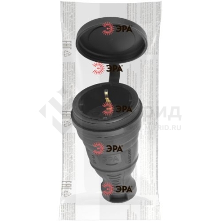Разъем прямой 16А IP44 с заземл. каучук. черн. R8-B-IP44 Эра Б0044541