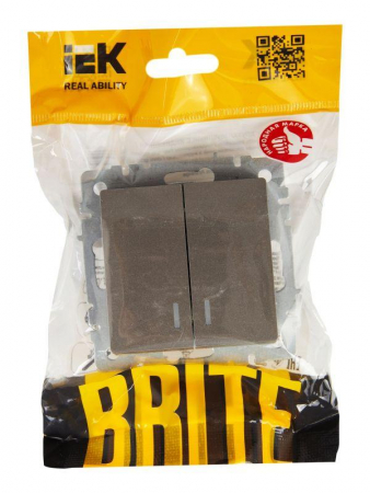 Выключатель 2-кл. СП BRITE ВС10-2-1-БрС 10А с индик. механизм сталь IEK BR-V20-1-10-K46