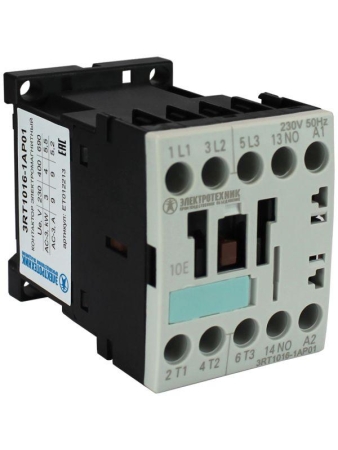 Контактор электромагнитный 3RT1016-1AP01 3п 9А кат. 230В AC 50Гц IP20 AC-3 AC-3 4кВт 400В 1НO типоразмер S00 винтов. клеммы Электротехник ET012213 Контактор электромагнитный 3RT1016-1AP01 3п 9А кат. 230В AC 50Гц IP20 AC-3 AC-3 4кВт 400В 1НO типоразмер S00 винтов. клеммы Электротехник ET012213