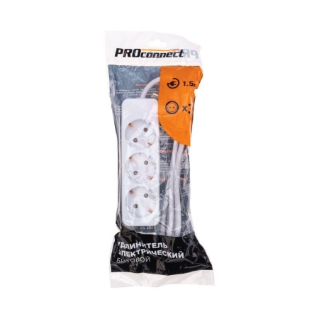 Удлинитель 3х1.5м с заземл. 3х0.75 бел. PROCONNECT 13-4208 Удлинитель 3х1.5м с заземл. 3х0.75 бел. PROCONNECT 13-4208