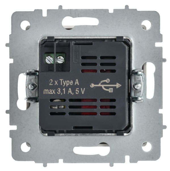 Розетка BRITE РЮ10-1-БрАБ USB A+A 3.1А механизм арктич. бел. IEK BR-U21-D31-K91