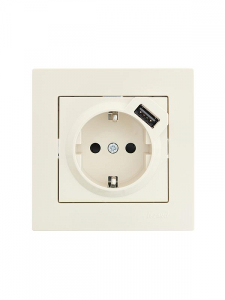 Розетка 1-м СП Vesna с заземл. с заряд. устройством USB механизм крем. LEZARD 742-0388-181 Розетка 1-м СП Vesna с заземл. с заряд. устройством USB механизм крем. LEZARD 742-0388-181