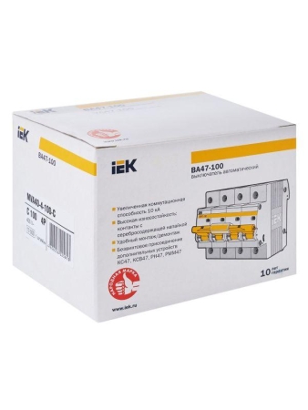 Выключатель автоматический модульный 4п C 100А 10кА ВА47-100 KARAT IEK MVA40-4-100-C Выключатель автоматический модульный 4п C 100А 10кА ВА47-100 KARAT IEK MVA40-4-100-C