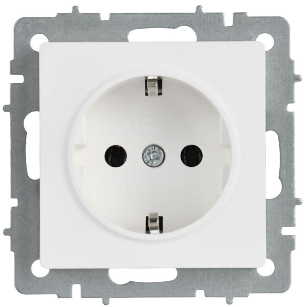 Розетка BRITE РС11-1-0-БрАБ 16А с заземл. без защ. шторок механизм арктич. бел. IEK BR-R11-16-K91