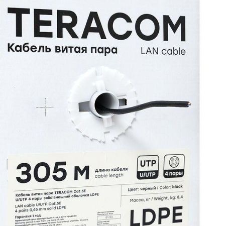 Кабель витая пара U/UTP кат.5E 4 пары solid внешн. LDPE черн. TERACOM EKF TRC-5EUTP-04PE-BK-OUT3