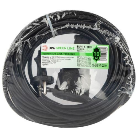 Удлинитель-шнур 1х10м без заземл. ПВС 2х0.75 GREEN LINE BUH-6-10m Эра Б0065112