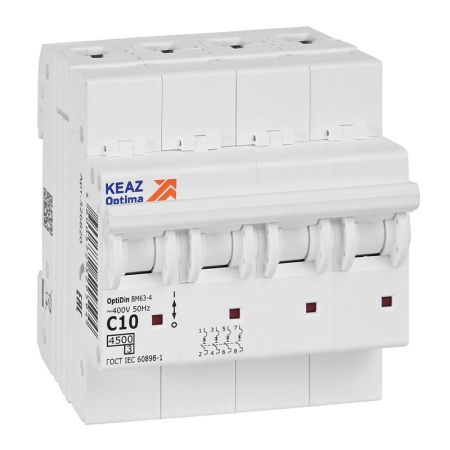 Выключатель автоматический модульный 4п C 10А OptiDin BM63-4C10-4.5-УХЛ3 КЭАЗ 326820