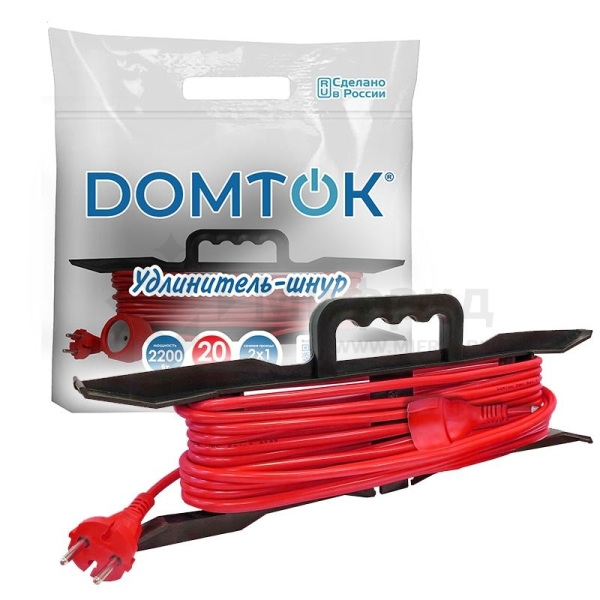 Удлинитель-шнур на рамке 1х20м без заземл. 10А IP20 2.2кВт ПВС 2х1 DOMTOK 2474