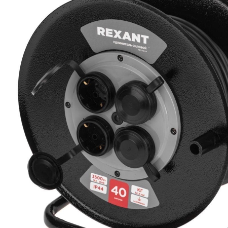 Удлинитель на метал. катушке 4х40 с заземл. IP44 КГ 3х1.5 c защ. крышкой Rexant 13-5012