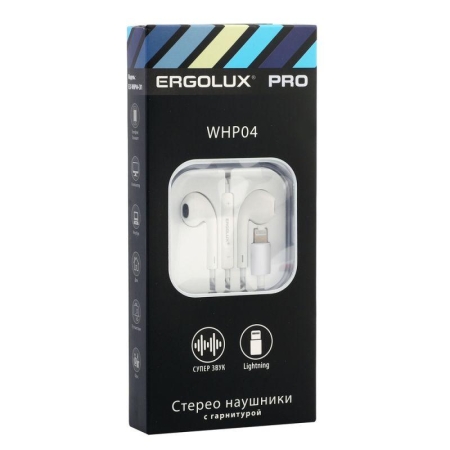 Наушники вкладыши с микрофоном ELX-WHP04-C01 проводные Lightning 1.2м коробка+бокс бел. ERGOLUX 15285 Наушники вкладыши с микрофоном ELX-WHP04-C01 проводные Lightning 1.2м коробка+бокс бел. ERGOLUX 15285