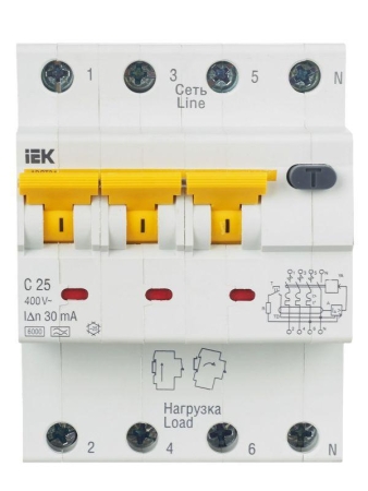 Выключатель автоматический дифференциального тока 4п (3P+N) C 25А 30мА тип A 6кА АВДТ-34 KARAT IEK MAD22-6-025-C-30