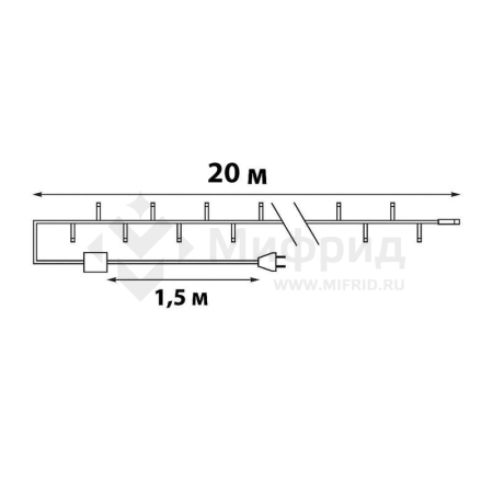 Гирлянда LED ULD-S2000-200/DGA WARM WHITE IP20 20м 200 диодов тепл. бел. свет провод зел. Uniel UL-00007308
