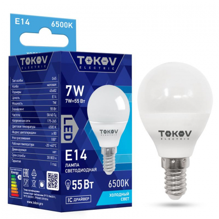 Лампа светодиодная 7Вт G45 6500К Е14 176-264В TOKOV ELECTRIC TKE-G45-E14-7-6.5K Лампа светодиодная 7Вт G45 6500К Е14 176-264В TOKOV ELECTRIC TKE-G45-E14-7-6.5K