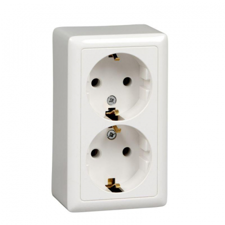 Розетка 2-м ОП Хит 16А 250В с заземл. без защ. шторок с изолир. пластиной бел. SE RA16-238I-B Розетка 2-м ОП Хит 16А 250В с заземл. без защ. шторок с изолир. пластиной бел. SE RA16-238I-B