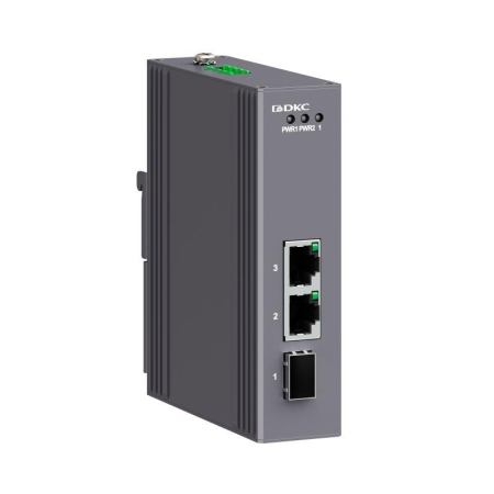Медиаконвертер промышленный 3-х портовый 1х100Base-X SFP слот 2х10/100Base-T(X) портов RJ45 12-48В DC/18-30В AC с резервированием DKC N1100-1SFP2T-P2 Медиаконвертер промышленный 3-х портовый 1х100Base-X SFP слот 2х10/100Base-T(X) портов RJ45 12-48В DC/18-30В AC с резервированием DKC N1100-1SFP2T-P2