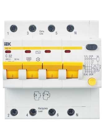 Выключатель автоматический дифференциального тока 4п C 32А 100мА тип AC 4.5кА АД-14 KARAT IEK MAD10-4-032-C-100