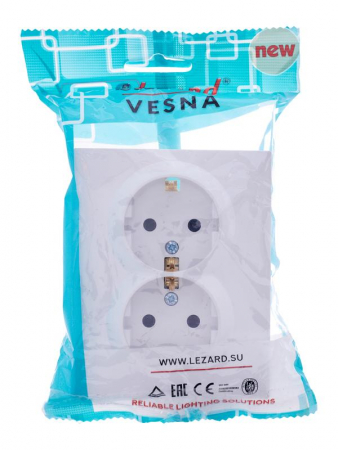 Розетка 2-м СП VESNA с заземл. со шторками ПБТ бел. LEZARD 742-0200-178B Розетка 2-м СП VESNA с заземл. со шторками ПБТ бел. LEZARD 742-0200-178B