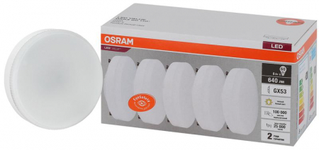 Лампа светодиодная LED Value LVGX5360 8SW/830 8Вт GX53 230В 2х5 RU (уп.5шт) OSRAM 4058075584235 Лампа светодиодная LED Value LVGX5360 8SW/830 8Вт GX53 230В 2х5 RU (уп.5шт) OSRAM 4058075584235