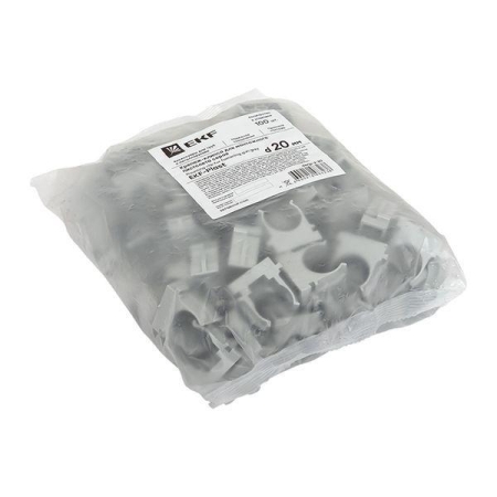 Держатель для труб (клипса) d20мм для монтажного пистолета сер. (уп.100шт) Plast EKF derjp-z-20