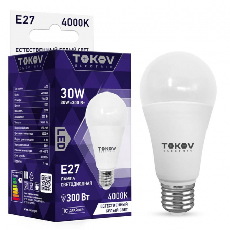 Лампа светодиодная 30Вт А70 4000К Е27 176-264В TOKOV ELECTRIC TKE-A70-E27-30-4K Лампа светодиодная 30Вт А70 4000К Е27 176-264В TOKOV ELECTRIC TKE-A70-E27-30-4K