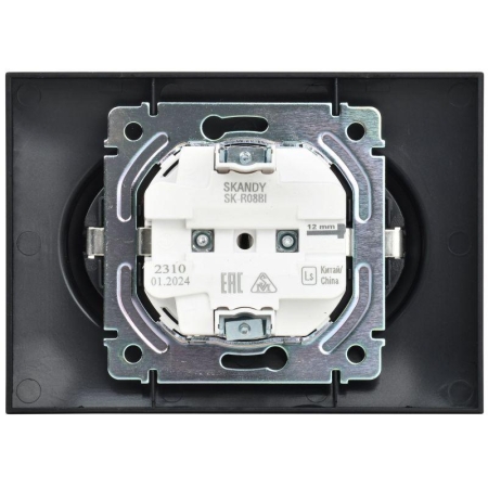 Розетка 2-м SKANDY 16А с заземл. без защ. шторок в сборе SK-R08Bl черн. IEK SK-R21-16-K02-F