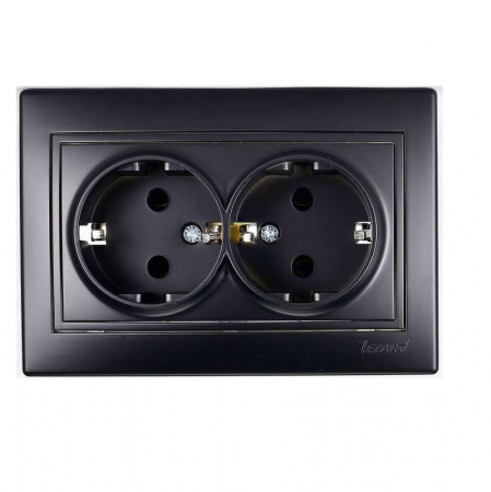 Розетка 2-м СП Mira 16А IP20 с заземл. керамика черн. бархат LEZARD 701-4242-127 Розетка 2-м СП Mira 16А IP20 с заземл. керамика черн. бархат LEZARD 701-4242-127