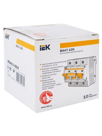 Выключатель автоматический модульный 3п D 100А 10кА ВА47-100 KARAT IEK MVA40-3-100-D Выключатель автоматический модульный 3п D 100А 10кА ВА47-100 KARAT IEK MVA40-3-100-D