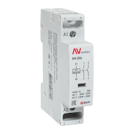 Контактор модульный КМ 25А 2NО 24В AC (1 мод.) AVERES EKF km-av-1-25-20-24V Контактор модульный КМ 25А 2NО 24В AC (1 мод.) AVERES EKF km-av-1-25-20-24V