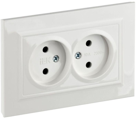 Розетка 2-м СП BRITE РСш12-2-БрБ 10А в сборе без заземл. защ. шторки бел. IEK BR-R23-10-K01-F Розетка 2-м СП BRITE РСш12-2-БрБ 10А в сборе без заземл. защ. шторки бел. IEK BR-R23-10-K01-F