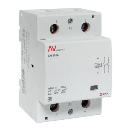 Контактор модульный КМ 100А 2NО 230В AC (3 мод.) AVERES EKF km-av-3-100-20-230V Контактор модульный КМ 100А 2NО 230В AC (3 мод.) AVERES EKF km-av-3-100-20-230V