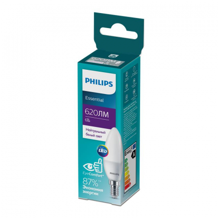 Лампа светодиодная ESS LEDCandle 6Вт B35FR 620лм E14 840 PHILIPS 929002971107 Лампа светодиодная ESS LEDCandle 6Вт B35FR 620лм E14 840 PHILIPS 929002971107