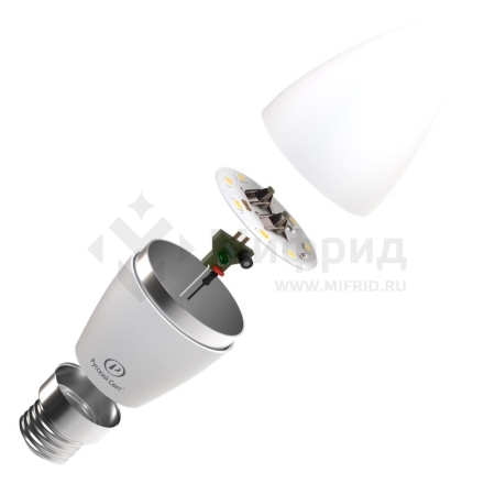 Лампа светодиодная RS LED C37 E27 8W 220-240V 8Вт свеча матовая 2700К тепл. бел. E27 800лм 220-240В Ra90 Русский Свет 15010545062