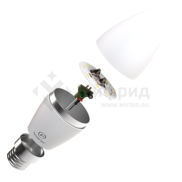 Лампа светодиодная RS LED C37 E27 8W 220-240V 8Вт свеча матовая 2700К тепл. бел. E27 800лм 220-240В Ra90 Русский Свет 15010545062