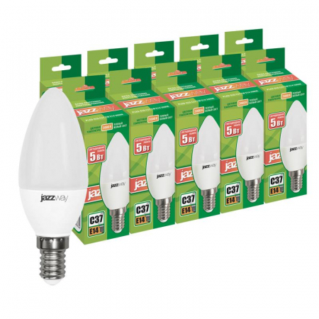 Лампа светодиодная PLED-ECO 5Вт C37 свеча 3000К тепл. бел. E14 400лм 230В 50Гц (уп.10шт) JazzWay 2856548 Лампа светодиодная PLED-ECO 5Вт C37 свеча 3000К тепл. бел. E14 400лм 230В 50Гц (уп.10шт) JazzWay 2856548