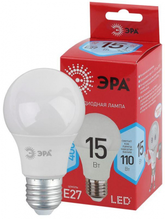 Лампа светодиодная RED LINE LED A60-15W-840-E27 R 15Вт A60 груша 4000К нейтр. бел. E27 Эра Б0046356 Лампа светодиодная RED LINE LED A60-15W-840-E27 R 15Вт A60 груша 4000К нейтр. бел. E27 Эра Б0046356