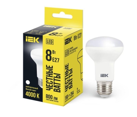 Лампа светодиодная 8Вт R63 4000К нейтр. бел. E27 720лм 230-240В IEK LLE-R63-8-230-40-E27 Лампа светодиодная 8Вт R63 4000К нейтр. бел. E27 720лм 230-240В IEK LLE-R63-8-230-40-E27