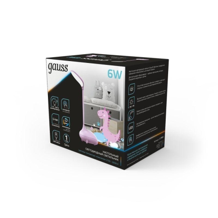 Светильник светодиодный настольный Qplus 6Вт 2700-6000К 330лм 5В аккум. Li-ion 1200мА.ч диммир. детский роз. GAUSS GT7014