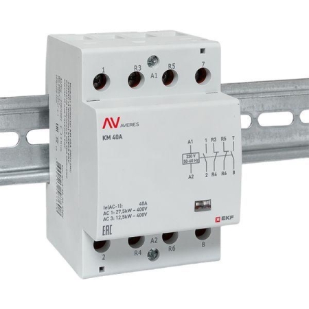 Контактор модульный КМ 40А 2NO+2NC 230В AC (3 мод.) AVERES EKF km-av-3-40-22-230V Контактор модульный КМ 40А 2NO+2NC 230В AC (3 мод.) AVERES EKF km-av-3-40-22-230V