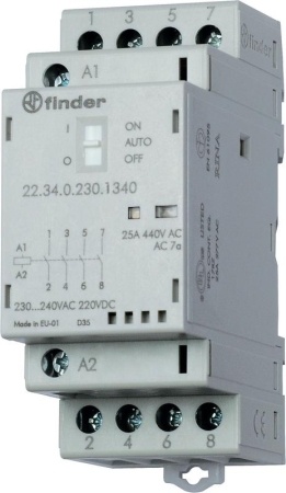 Контактор модульный 2NO + 2NC 25А AgSnO2 230В AC/DC 35мм IP20 опции: мех. индикатор + LED FINDER 223402304620 Контактор модульный 2NO + 2NC 25А AgSnO2 230В AC/DC 35мм IP20 опции: мех. индикатор + LED FINDER 223402304620